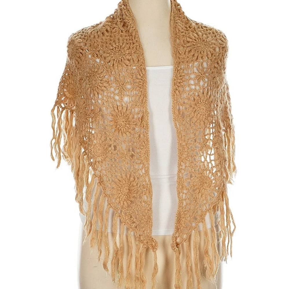 Tan Lace Scarf with Intricate Fringe